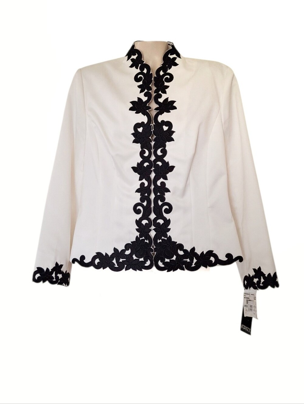 Adrianna Papell Occasions Jacket Size 16 Ivory Black Floral Appliqué NWT